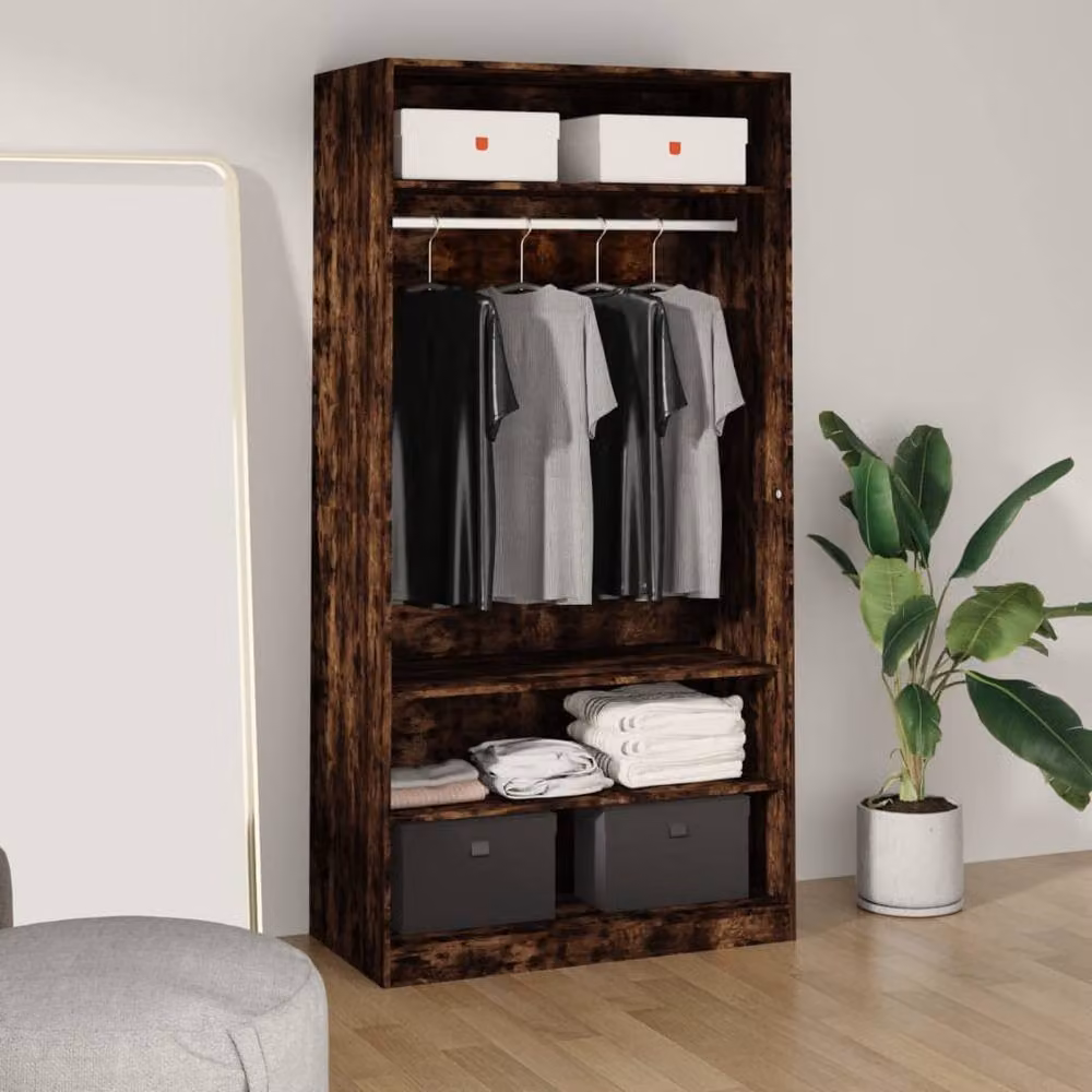 Berkfield Home Smoked Oak Wardrobe in Brown, W/D/H: 100 x 50 x 200 cm – 2