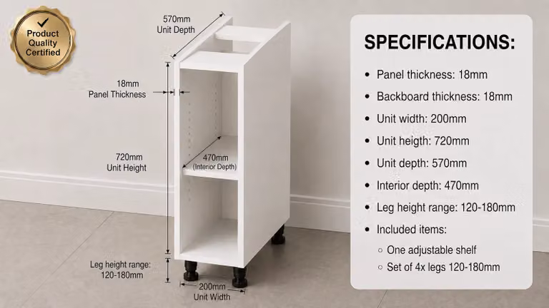 Cheap Furniture Warehouse White Matt Minimalist Kitchen Base Unit with Internal Shelves W/D/H: 72 x 57 x 20 cm