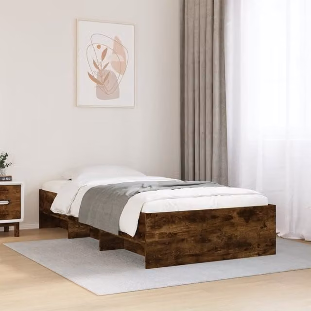 Berkfield Home Bed Frame in Smoked Oak Brown, Engineered Wood, W/D/H: 100 x 200 cm