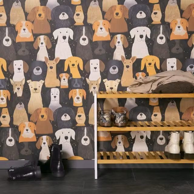 Erismann Buddy Dog Wallpaper in Black and Multicolour