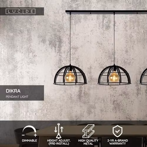 Lucide DIKRA Dimmable Adjustable Bar Pendant Light, Black, Diameter: 40 cm – 2
