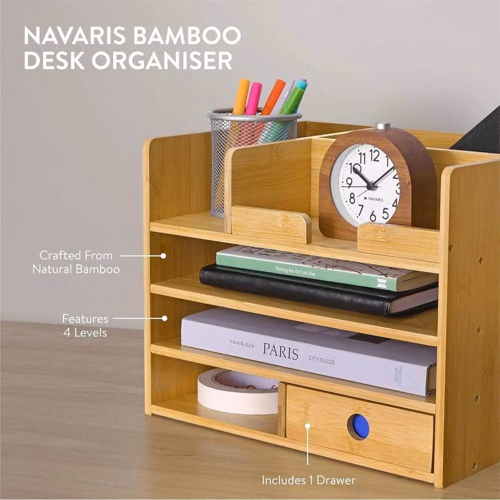 Havendro Bamboo Desk Storage Organiser with Drawers and Compartments, Brown – 4