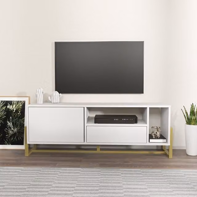 Decorotika Utopia Modern TV Unit and TV Stand in White and Gold