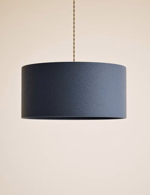 M&S Modern Navy Blue Cotton Mix Cylinder Lampshade