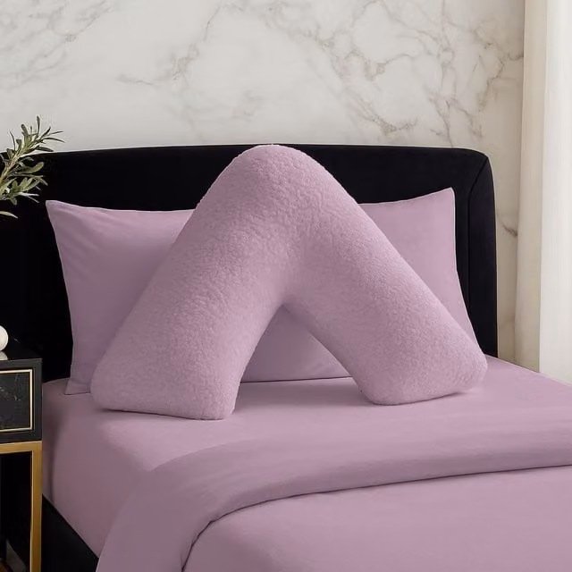 Home Sweet Home UK Teddy Fleece V Shaped Pillowcase in Purple
