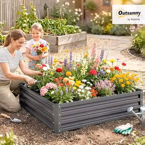 Outsunny 432L Galvanised Steel Square Raised Garden Bed in Grey, W/D/H: 120 x 120 x 30 cm – 2