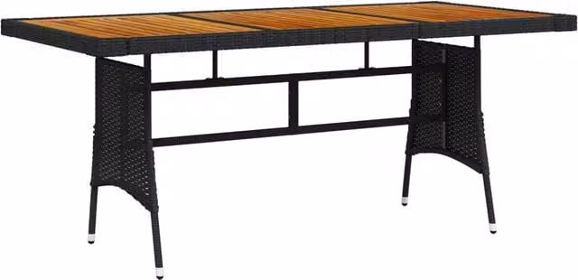 Berkfield Home Extendable Rectangular Garden Table in Black Poly Rattan and Acacia Wood, W/D/H: 160 x 70 x 72 cm – 1