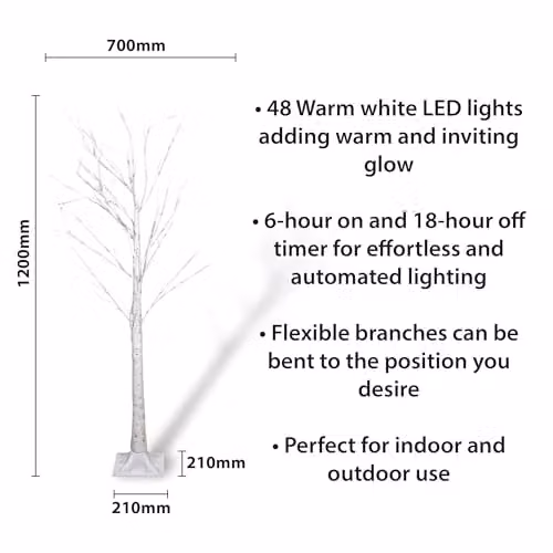 St Helens Home & Garden White LED Light Up Artificial Birch Tree for Indoor or Outdoor Festive Christmas Decoration, H 120 cm x W 70 cm x D 70 cm – 2