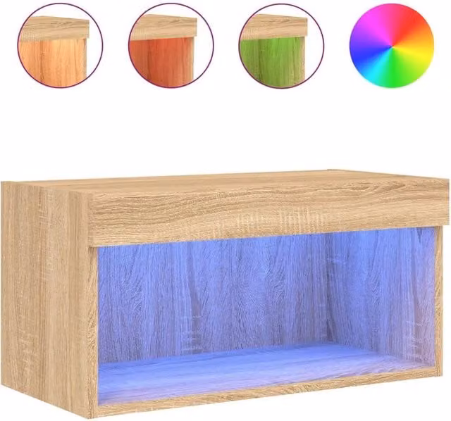 Berkfield Home TV Cabinet with LED Lights in Sonoma Oak Brown, W/D/H: 60 x 30 x 30 cm