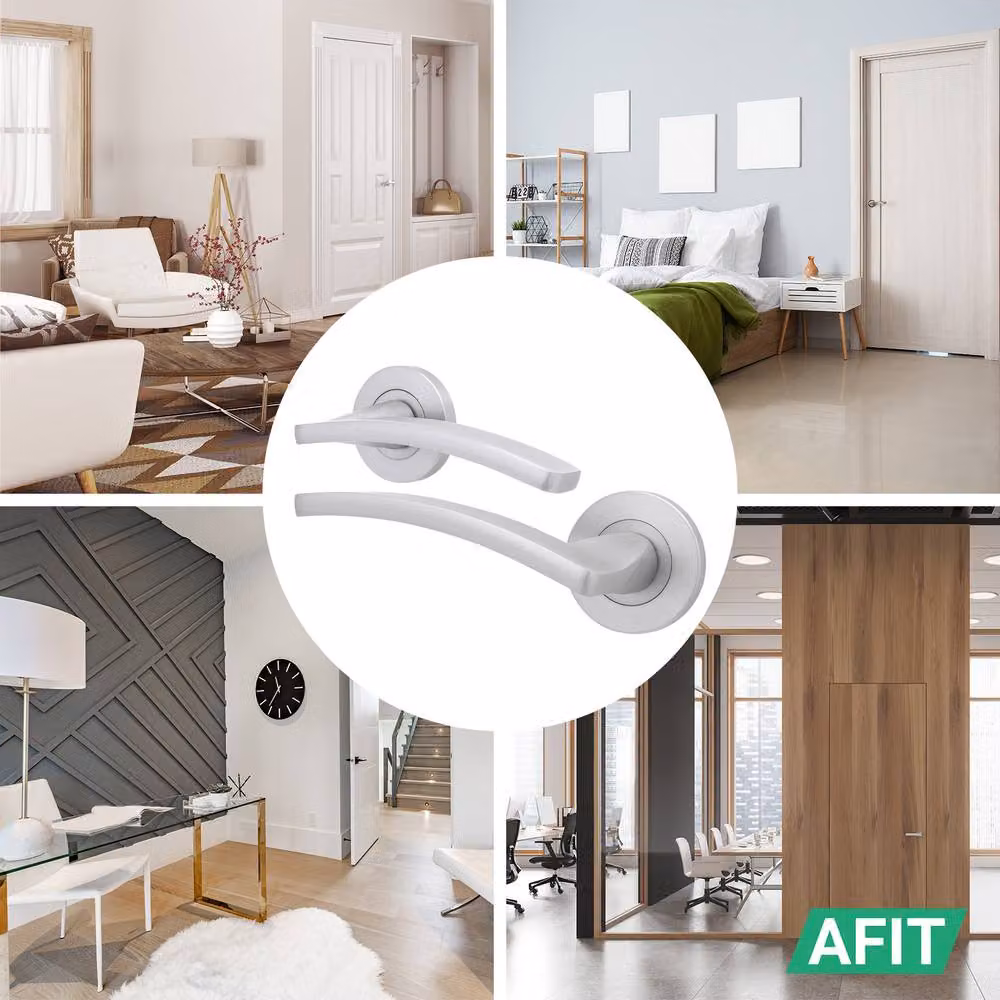 AFIT Satin Chrome Door Handle and Latch Set, 4 Pack, Silver – 3