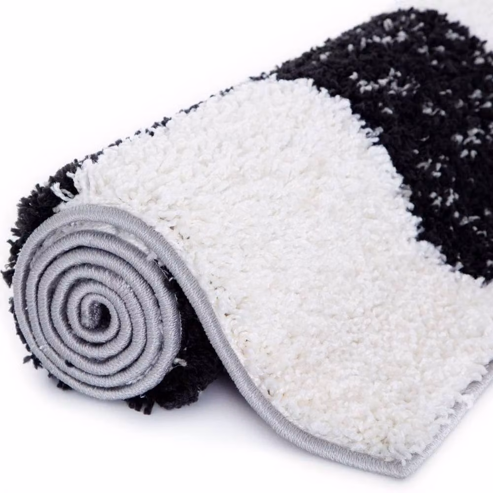 THE RUGS Soft Check High Pile Shaggy Grey and Multicolour Rug, W/D: 60 x 110 cm – 5