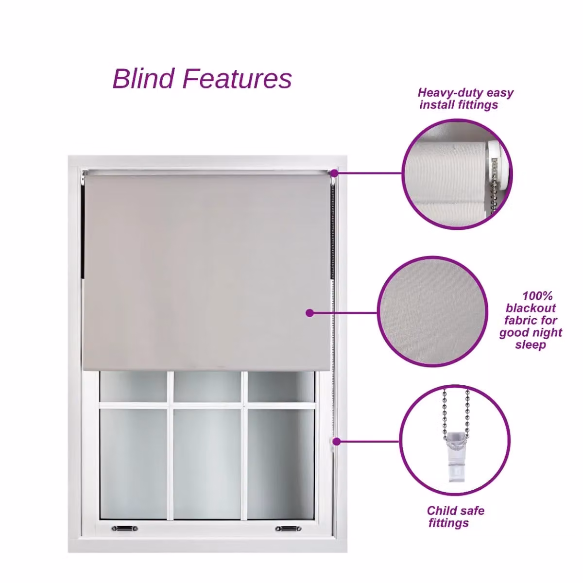 Blackout Roller Blinds with Metal Fittings and Chain, Thermal Insulating and UV Resistant, Black or Grey, Width: 45 cm, Height: 210 cm