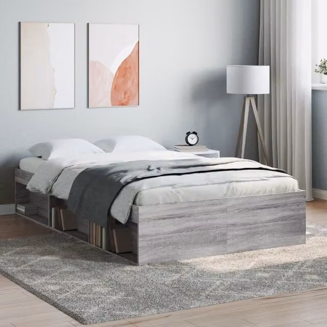 Berkfield Home Grey Sonoma Bed Frame with Side Compartments, W: 120 cm, L: 200 cm – 1