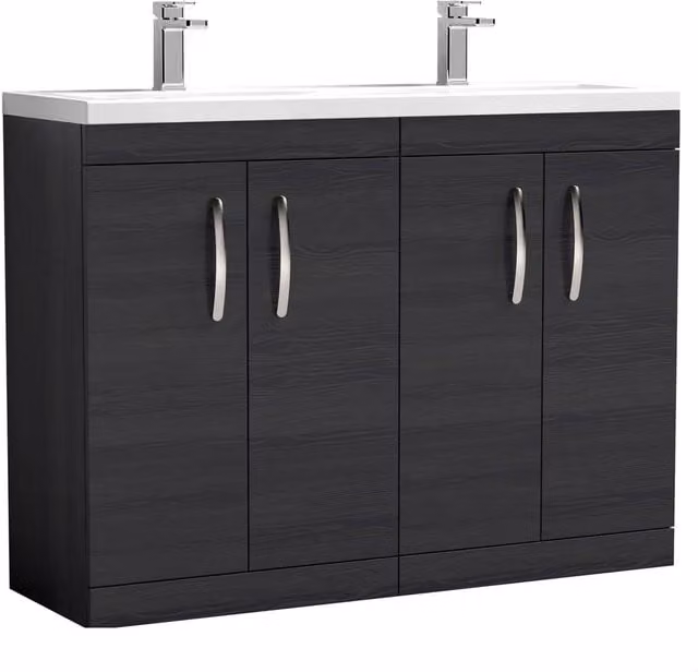 Balterley Millwich Contemporary 4 Door Floor Standing Bathroom Vanity Unit with Twin Basin in Matt Black, W/D/H: 120.8 x 39 x 90.5 cm