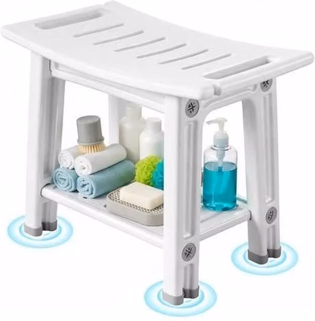 Kelvenix 2-Tier Portable White Plastic Bath Chair and Shower Stool – 1