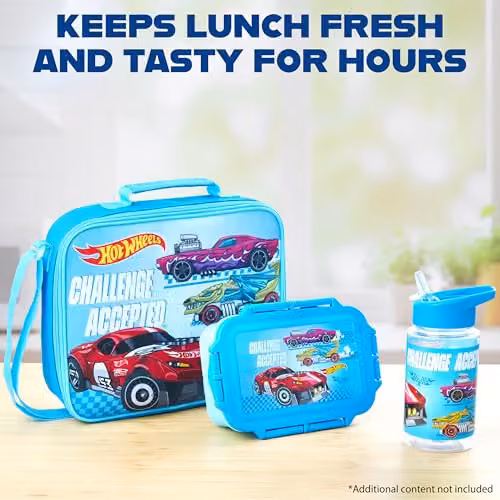 Get Trend Hot Wheels 3 Piece Lunch Set with Water Bottle and Lunch Box, Blue, BPA Free and Leakproof – 5