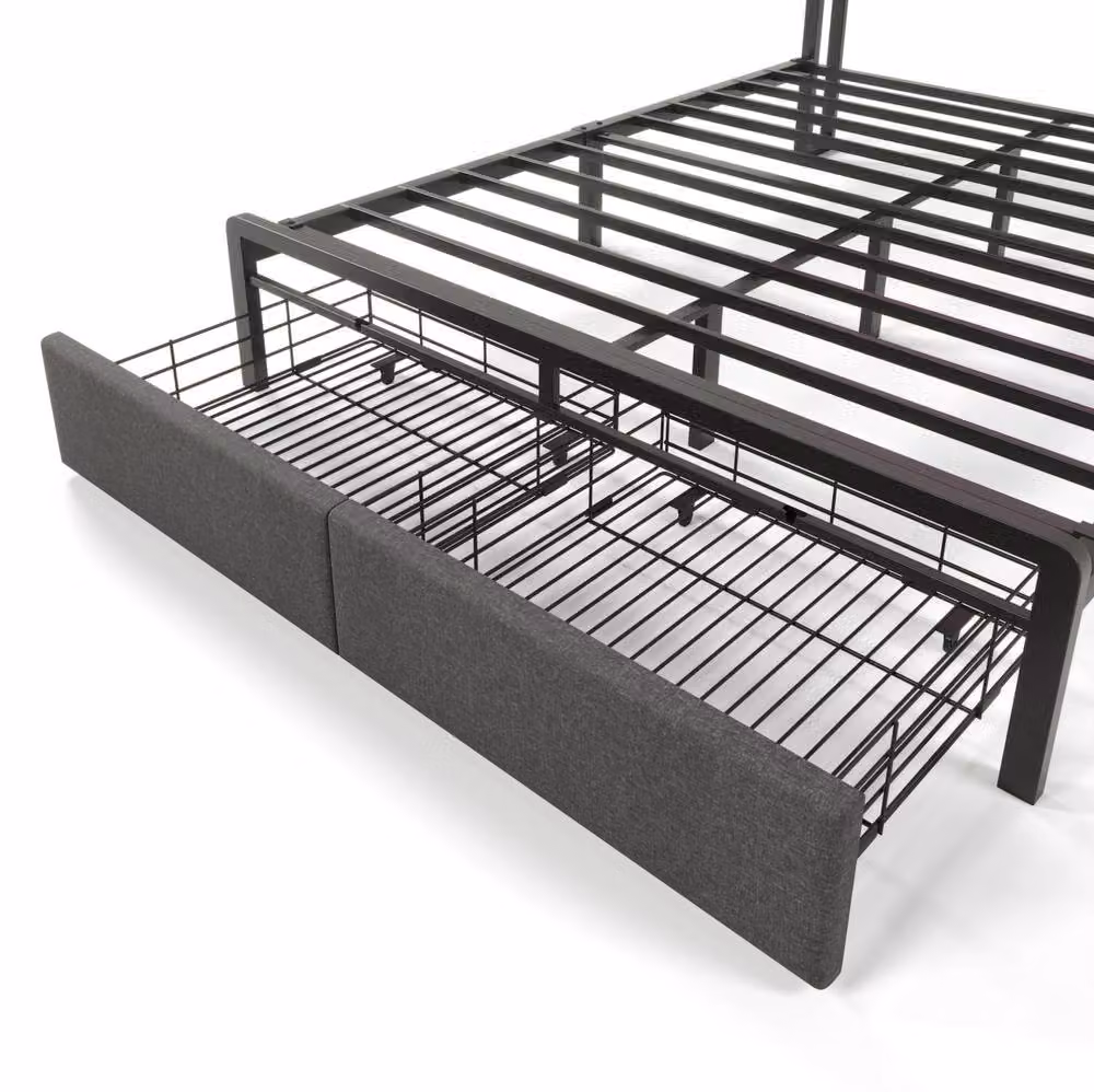 STILVORA Upholstered Double Bed in Grey with LED Lighting, USB Charging Ports and Storage Drawers, W/D/H: 140 x 200 x 110 cm – 7