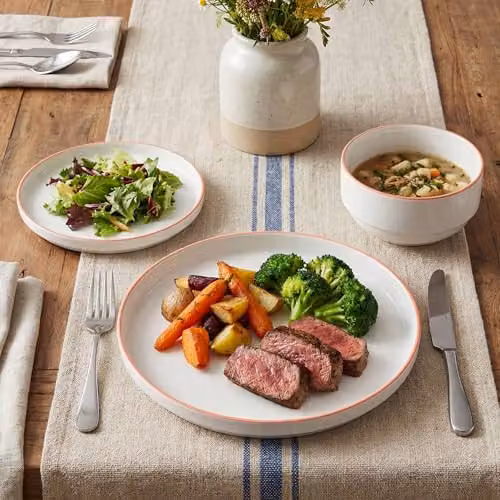 Waterside 12-Piece White and Orange Rim Porcelain Dinner Set – 3