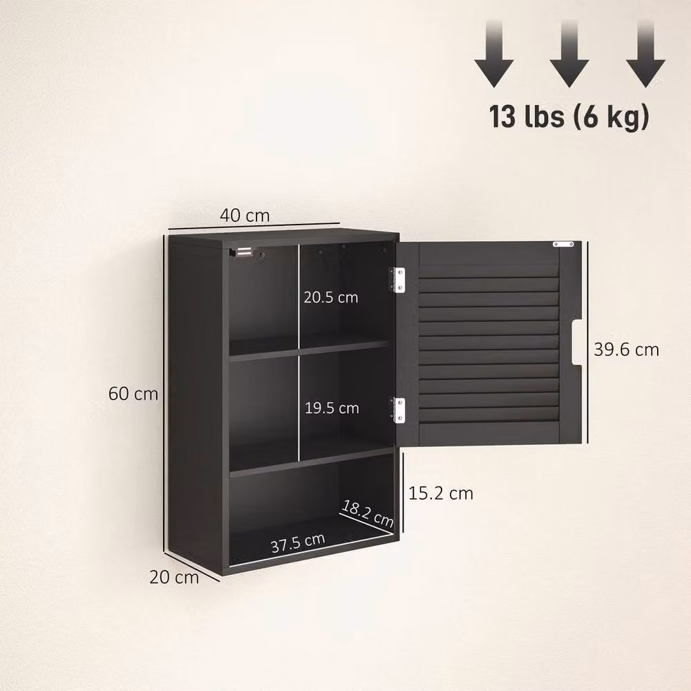 EONLION Black Wall Mounted Bathroom Cabinet with Internal Shelves, W/D/H: 40 x 20 x 60 cm – 2