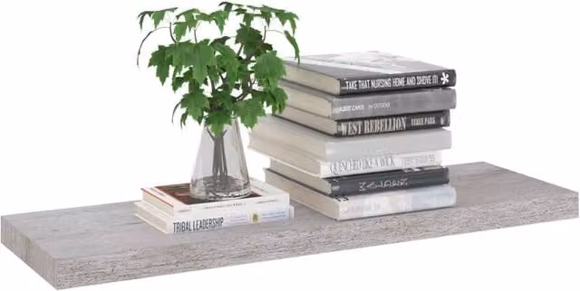 Berkfield Home Set of 4 Durable Floating Wall Shelves in Concrete Grey, W: 80 cm, D: 23.5 cm, H: 3.8 cm