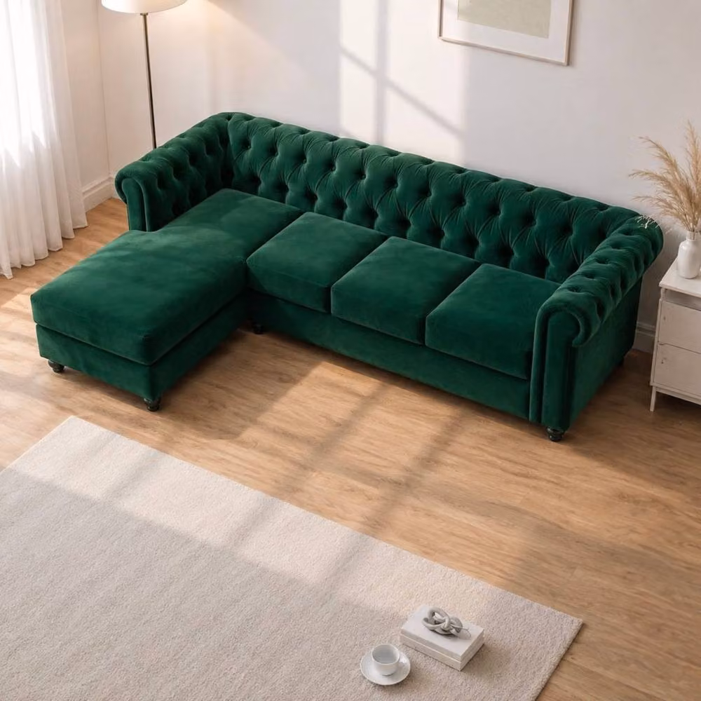 Sofaya Hampton 4 Seater L Shape Chesterfield Sofa in Green Velvet with Left Hand Chaise – 2