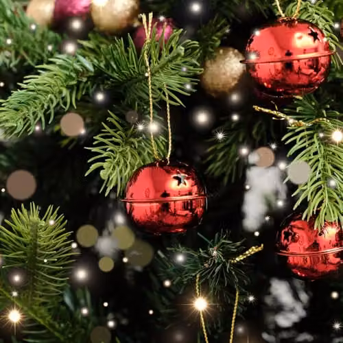 Melody Maison Set of 8 Red and Gold Metal Bell Christmas Bauble Hanging Decorations, Diameter: 4 cm – 2