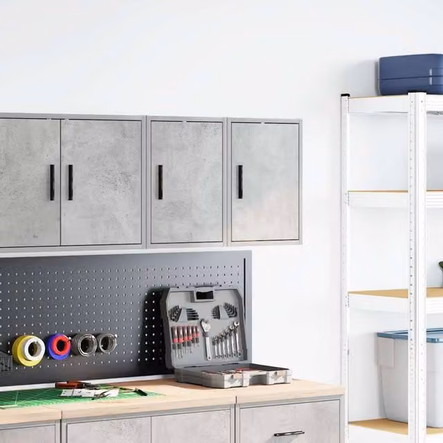 Berkfield Home Set of 2 Wall Mounted Garage Cabinets in Concrete Grey, W/D/H: 41.0 x 30.0 x 30.0 cm