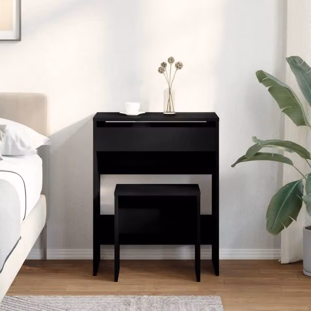 Berkfield Home Beautiful Modern Black Dressing Table and Stool Set, W/D/H: 60 x 40 x 113.5 cm – 1