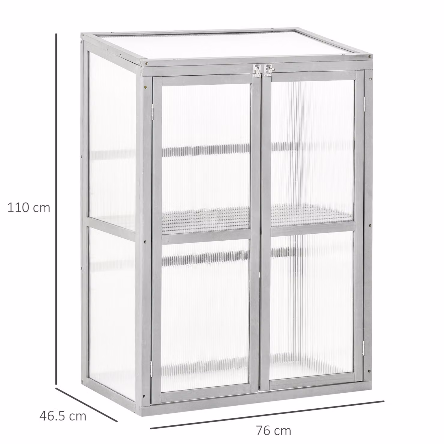 Outsunny Polycarbonate and Wood Cold Frame Greenhouse in Slate Grey with Adjustable Shelving and Double Doors, W/D/H: 110 x 76 x 46.5 cm – 2