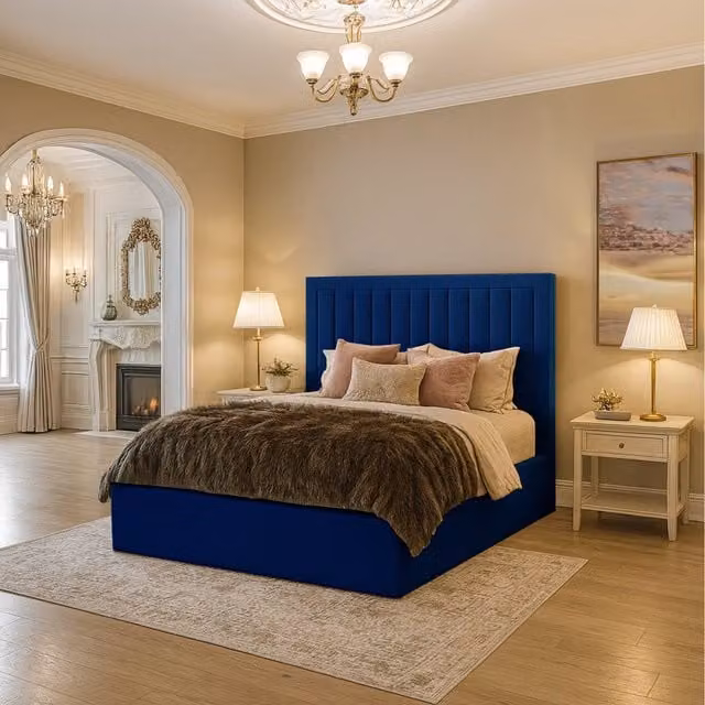 Desire Deco Roma Upholstered Velvet Bed Frame, Blue, 140 x 200 cm