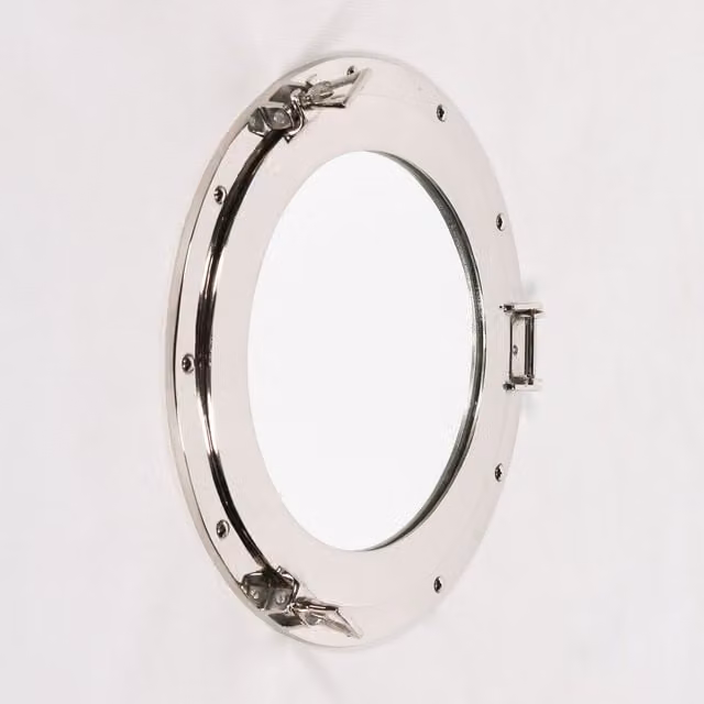 Glasstone Large Polished Port Hole Round Wall Mirror in Silver, W: 38.5 cm, H: 38.5 cm, D: 8.0 cm
