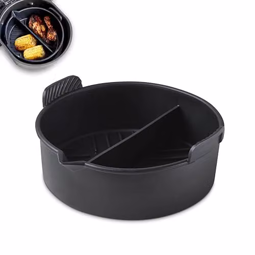 Tower Black Round Silicone Airfryer Solid Tray with Divider Suitable for Circular Air Fryers up to 4 Litres – 1