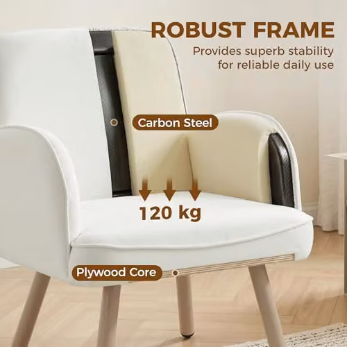 HOMCOM Modern Velvet Upholstered Tub Lounge Chair with Armrests in Cream White and Beige – 3