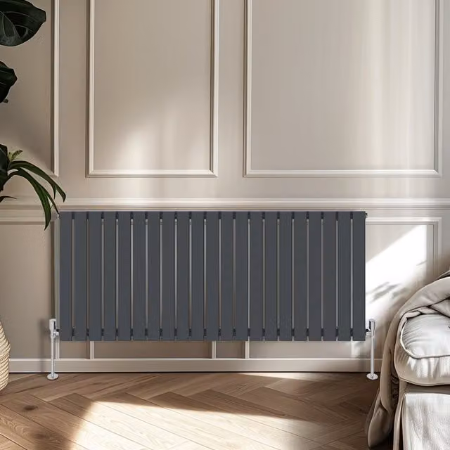 Right Radiators Single Panel Flat Panel Horizontal Radiator in Anthracite Grey, Height: 60 cm, Width: 142.8 cm