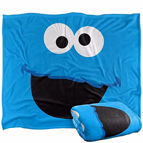 LOGOVISION Sesame Street Cookie Monster Face Super Soft Fleece Throw Blanket in Blue and White, W/D/H: 152 x 127 cm – 1