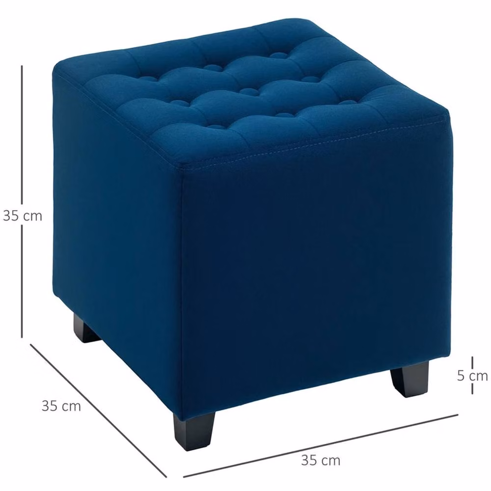 EONLION Blue Velvet Square Cube Ottoman Footstool with Wood Frame, W/D/H: 35 x 35 x 35 cm – 2
