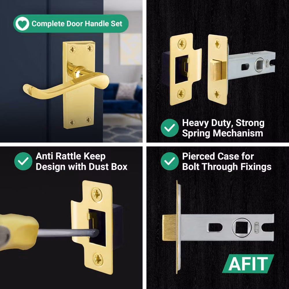AFIT Polished Brass Scroll Door Handle and Latch Set in Gold, W/D/H: 15 x 15 x 6.4 cm – 2
