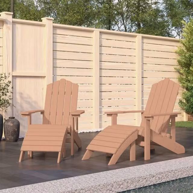 Berkfield Home Brown HDPE Adirondack Garden Chairs with Footstools, Set of 2 – 1