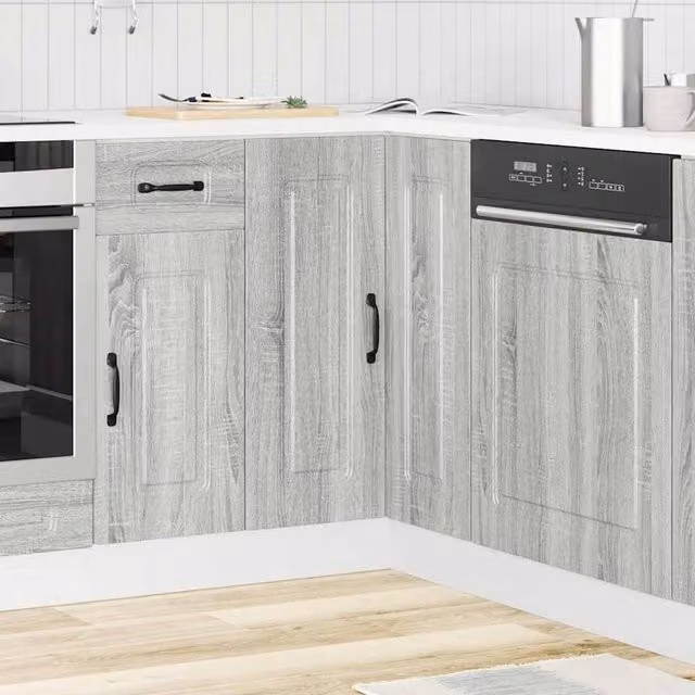 Berkfield Home Kalmar Kitchen Corner Base Cabinet in Grey Sonoma, W/D/H: 75.5 x 75.5 x 81.5 cm