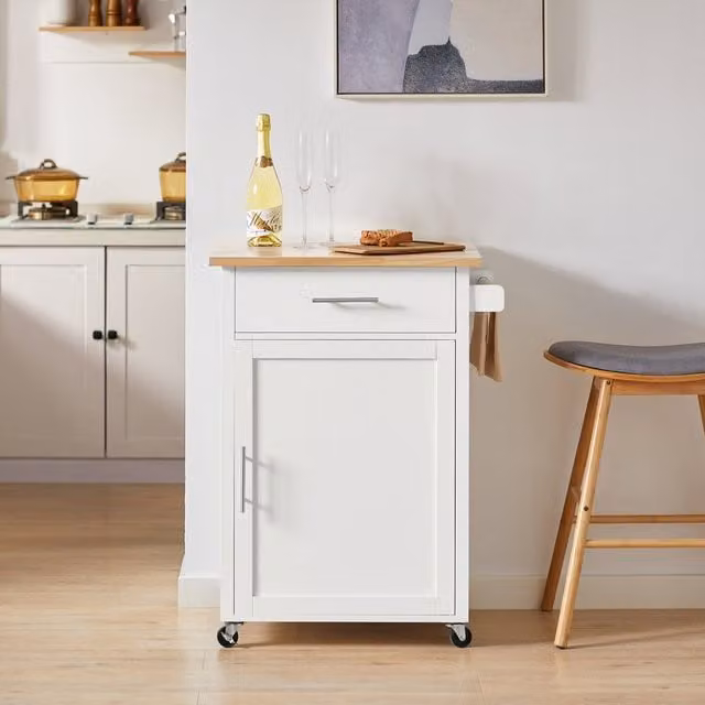 SoBuy Modern Freestanding Kitchen Storage Cart with 2 Doors and 1 Drawer, White