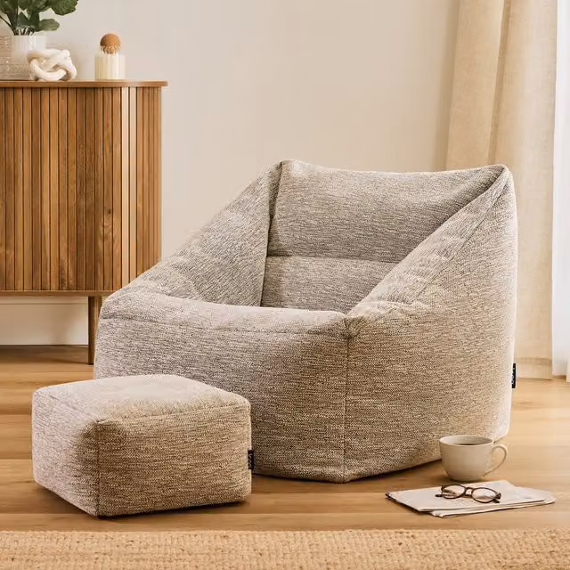 ICON Natalia Woven Armchair and Footstool Bean Bag in Beige – 1