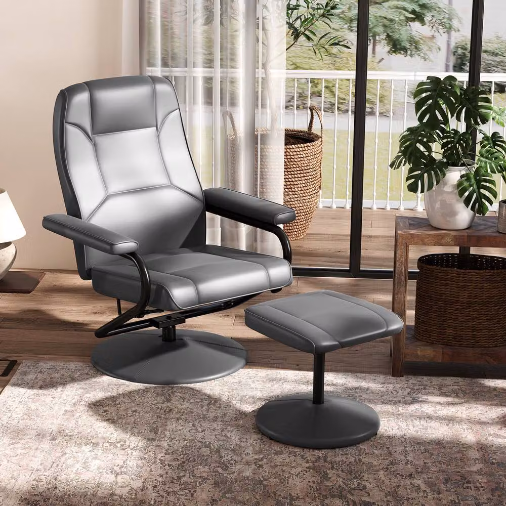 Costway Grey 360 Swivel Reclining Chair with Adjustable Backrest and Ottoman – 4