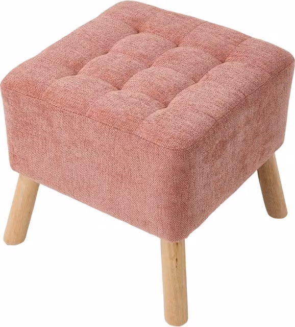 Livingandhome Pink and White Chenille Upholstered Cube Footstool
