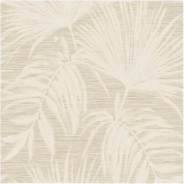 Holden Décor Grasscloth Leaf Textured Wallpaper in Beige and Cream with Botanical Floral Pattern – 1