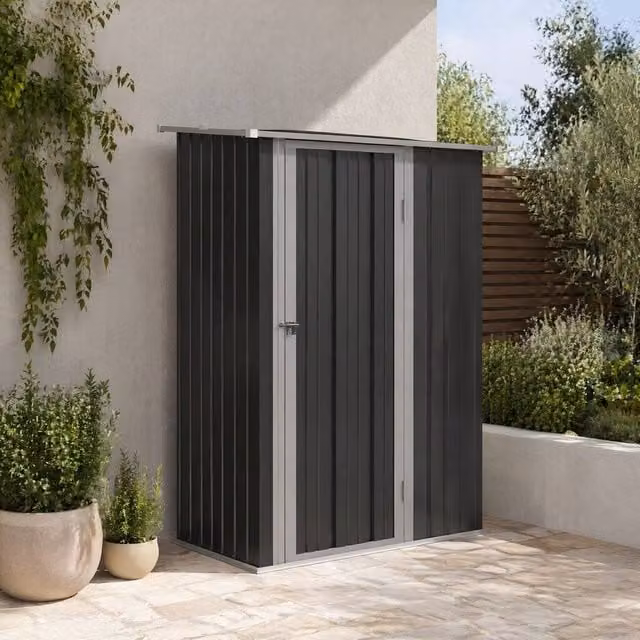 STILVORA Grey Galvanised Steel Pent Garden Storage Shed with Lockable Single Door, W/D/H: 142 x 79 x 189 cm