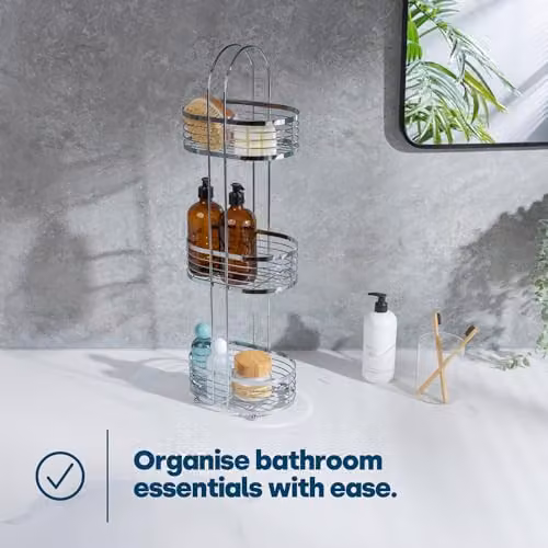 LIVIVO 3 Tier Freestanding Bathroom Caddy in Silver, Rustproof Metal Shower Organiser Storage Rack – 2