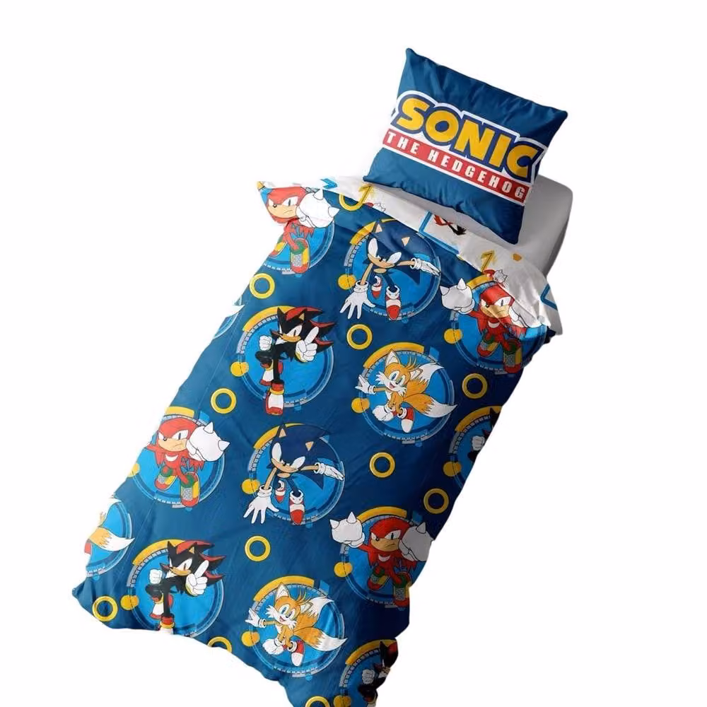 Sonic the Hedgehog Rings Reversible Microfibre Duvet Set and Pillowcase in Blue, W: 90 cm, L: 200 cm – 1