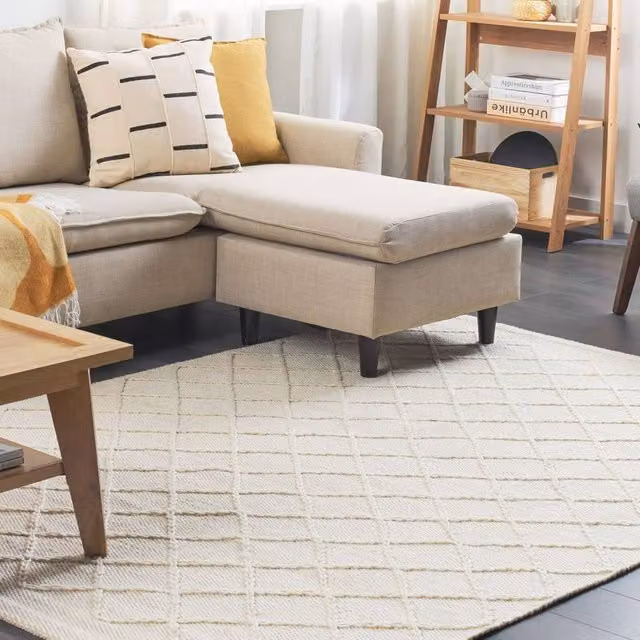 Wyld and Coco Handwoven Boho Wool and Cotton Area Rug, White, W: 140 cm, D: 200 cm