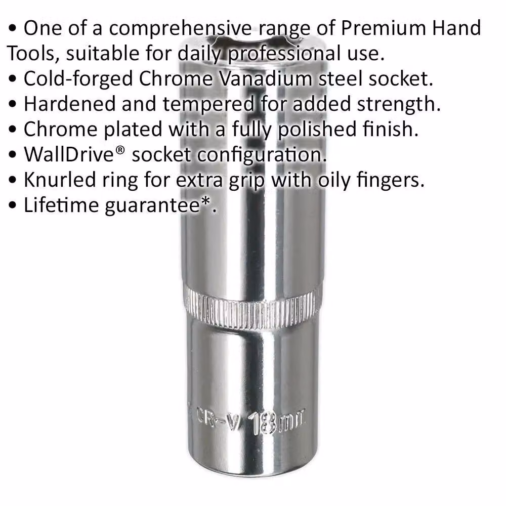 Loops 18mm Deep Drive Socket 1/2 inch Square Drive Forged Steel in Silver Chrome Vanadium – 2