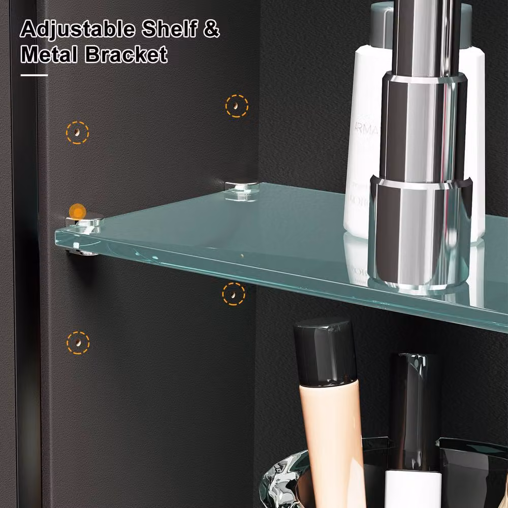 KEEPREAPER Black Arched Bathroom Mirror Cabinet with Metal Frame, W/H: 40 x 80 cm – 5